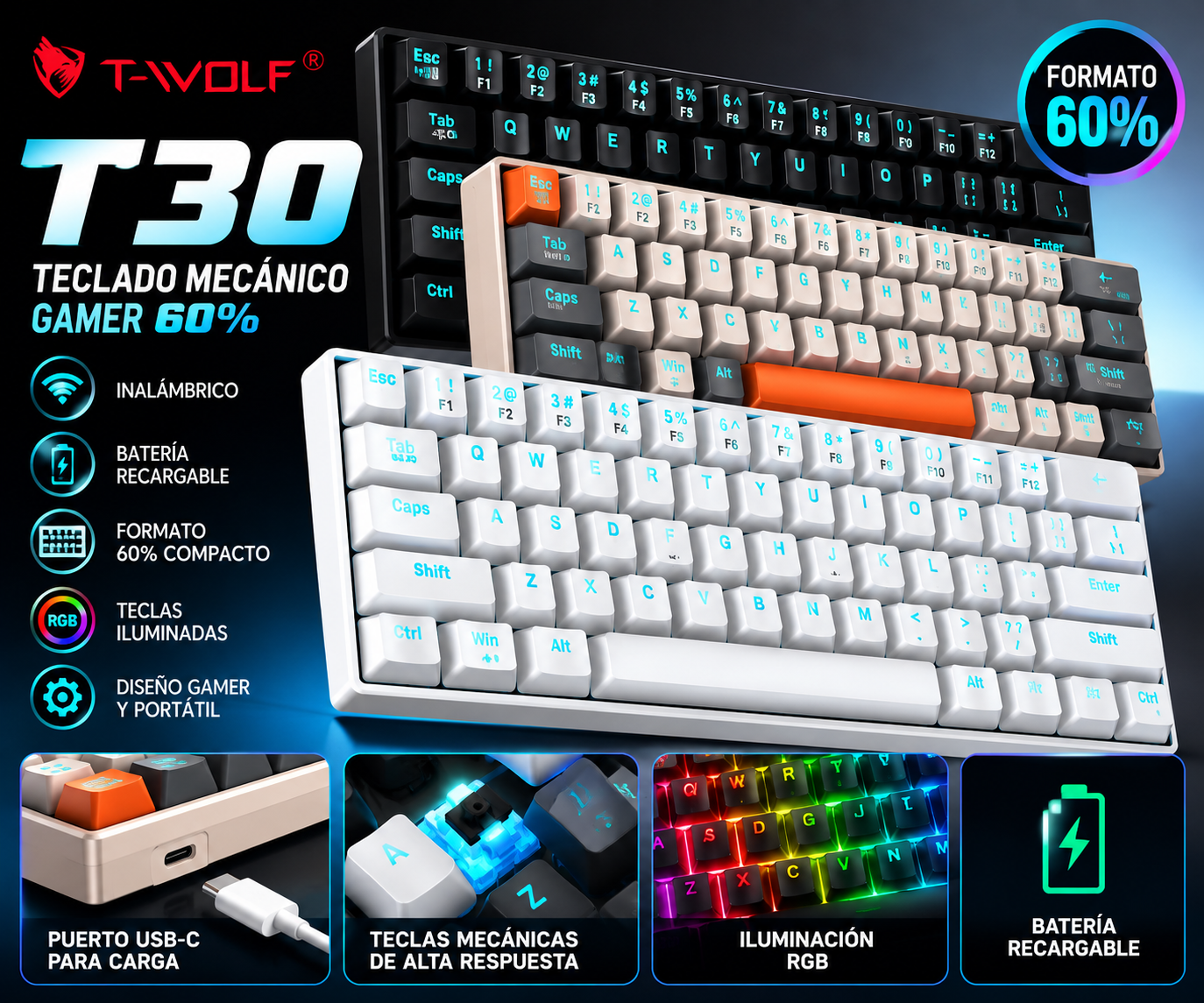 Teclado Gamer T30_ Potencia Compacta